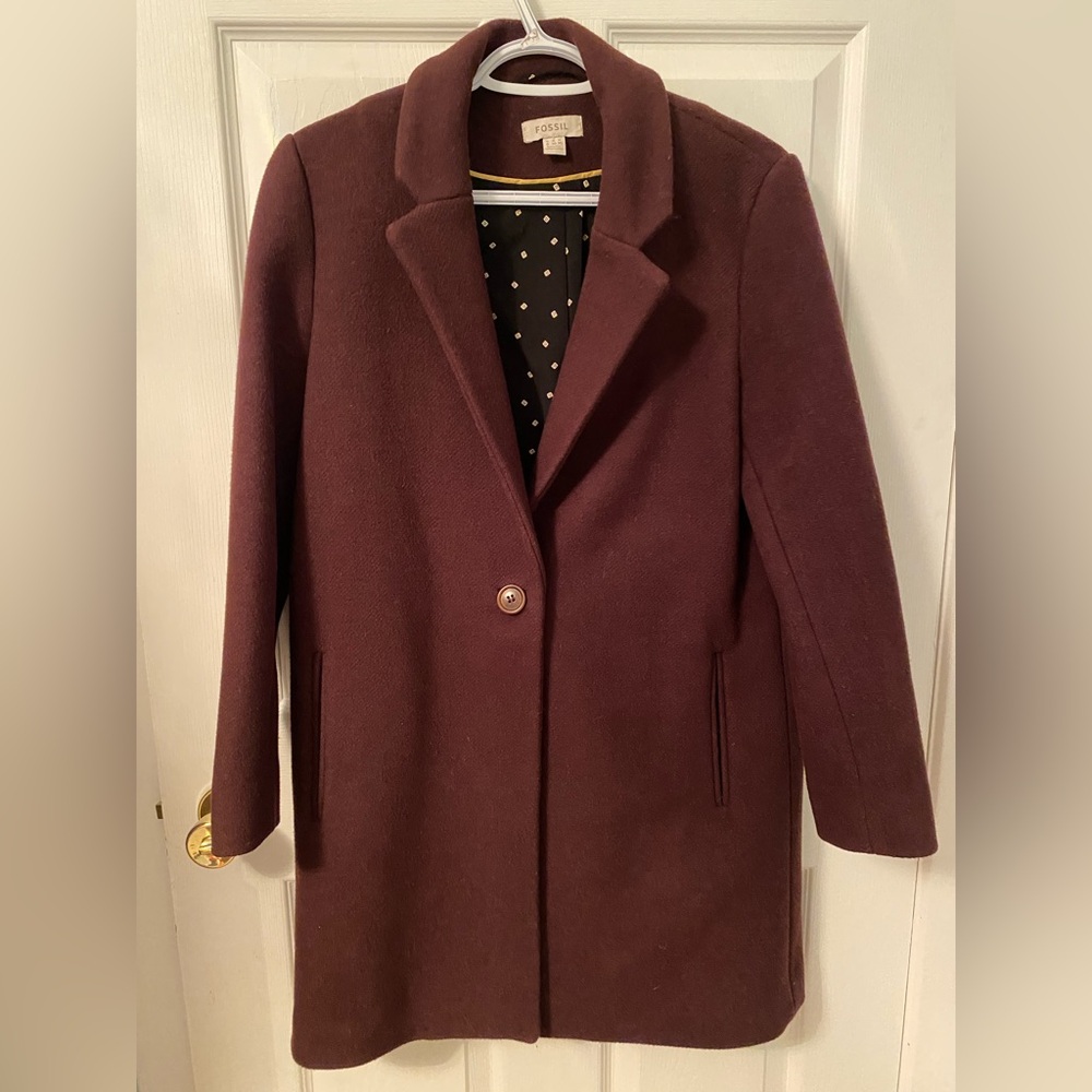 Fossil Burgundy Wool Pea Coat Size 6